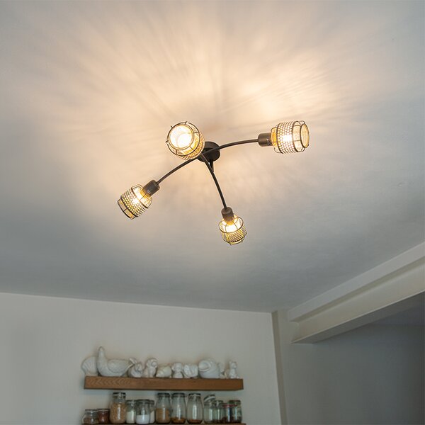 Plafoniera di design nera con oro 4 luci - Noud