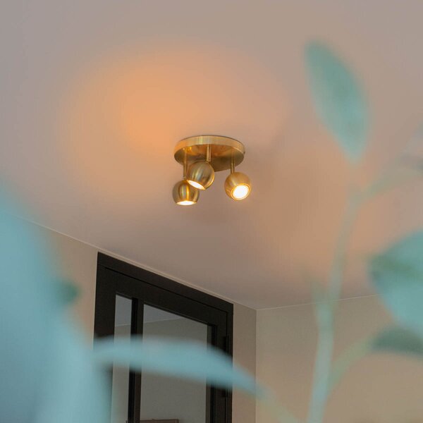 Faretto rotondo retrò in ottone con placca a soffitto 3 luci - Gissi