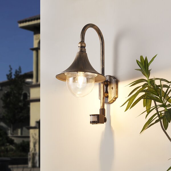 Lampada da parete per esterni oro antico IP44 con sensore di movimento - Daphne