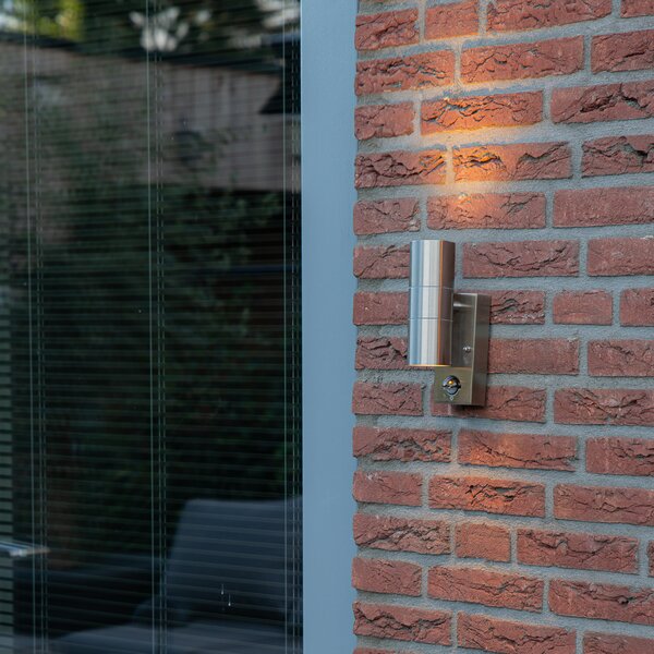 Lampada da parete per esterni in acciaio 2 luci IP44 con sensore di movimento - Duo