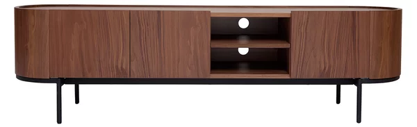 Mobile TV design legno scuro noce e metallo nero con scomparti L180 cm SKYE