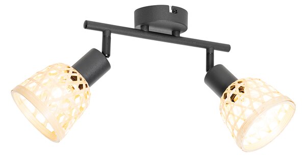 Faretto orientale nero con bambù 2 luci - Rayan