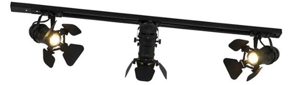 Sistema di illuminazione a binario moderno con 3 faretti nero 1 fase - Iconic Movie