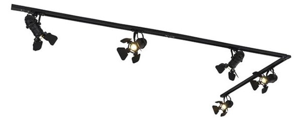 Sistema di illuminazione a binario moderno con 5 faretti nero 1 fase - Iconic Movie