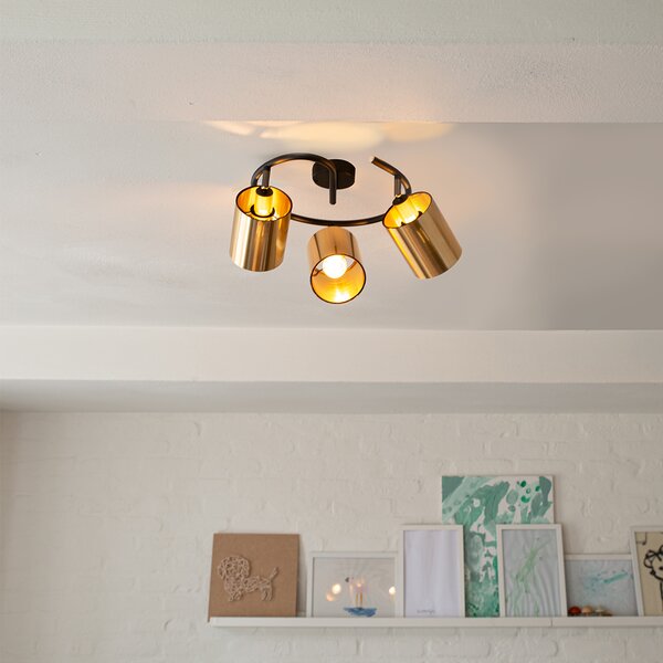 Plafoniera moderna nera e oro 3 luci - Lofty