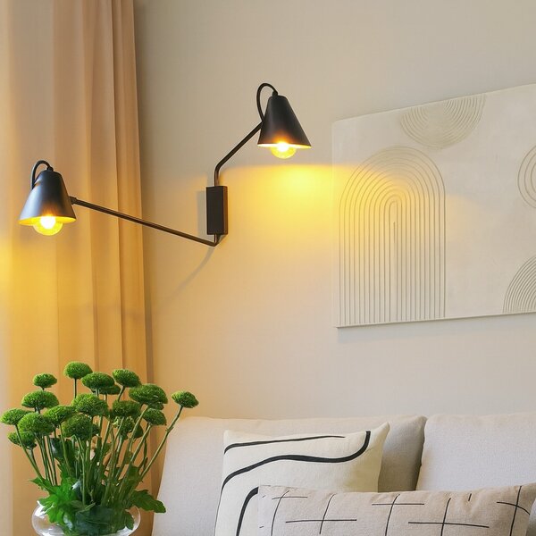 Lampada da parete moderna smart nera 2 luci regolabile con WiFi A60 - Lune