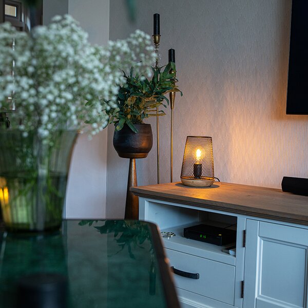 Lampada da tavolo di design nera con legno - Bosk