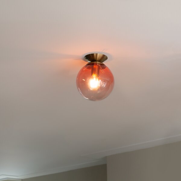 Plafoniera Art Déco ottone con vetro rosa - Pallon