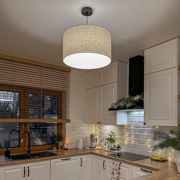 Lampada a sospensione rustica nera con paralume beige 50 cm - Combi 1