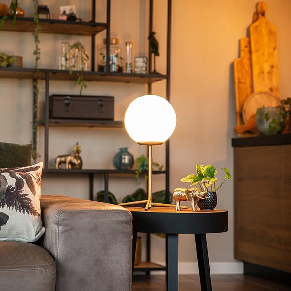 Lampada da tavolo Art Déco in ottone con vetro opalino 45,5 cm - Pallon