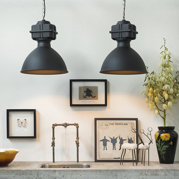 Lampada a sospensione industriale intelligente nera incl. A60 WiFi 38,5 cm - Sicko