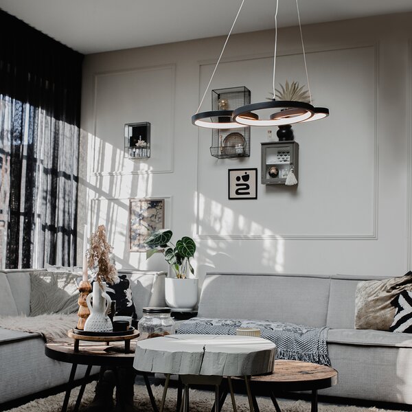 Lampada a sospensione nera con LED a dimmer a 3 livelli 3 luci - Rondas