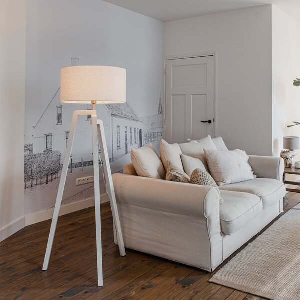 Lampada da terra a treppiede in legno bianco con paralume bianco 50 cm - Puros
