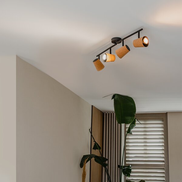Faretto da soffitto nero con paralume in sughero 4 luci orientabile - Corky