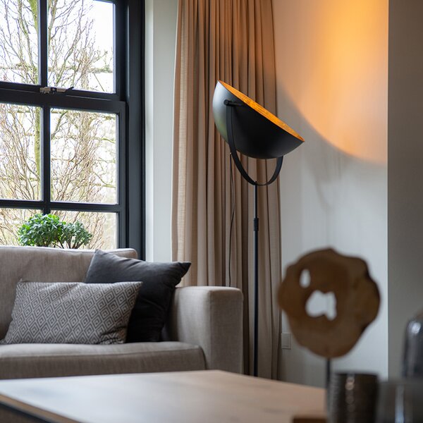 Lampada da terra industriale nera 50 cm con oro regolabile - Magnax