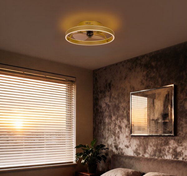 Ventilatore da soffitto ottone 50 cm con LED dimmerabile con telecomando - Maddy