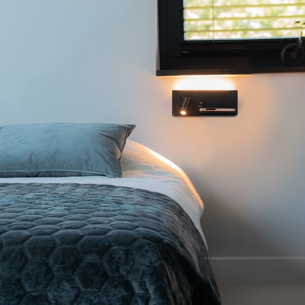 Set di 2 lampade da parete nere con LED, USB e caricabatterie a induzione - Riza