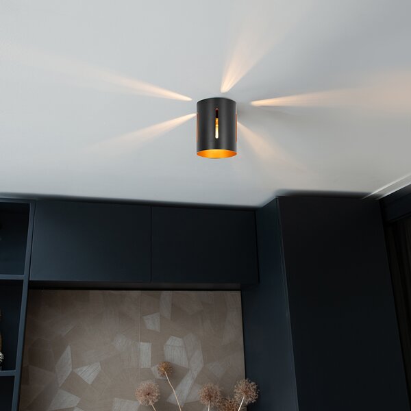 Plafoniera di design nera con interno dorato - Yana