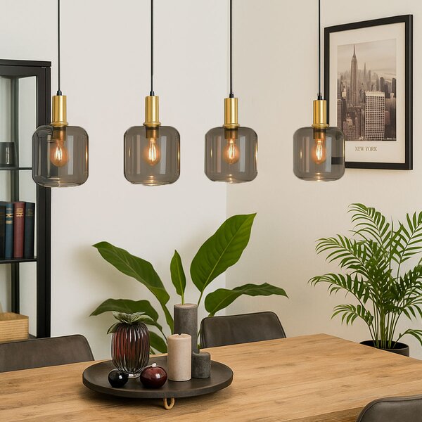 Lampada a sospensione intelligente nera con vetro fumé 4 luci incl. Wifi A60 - Zuzanna