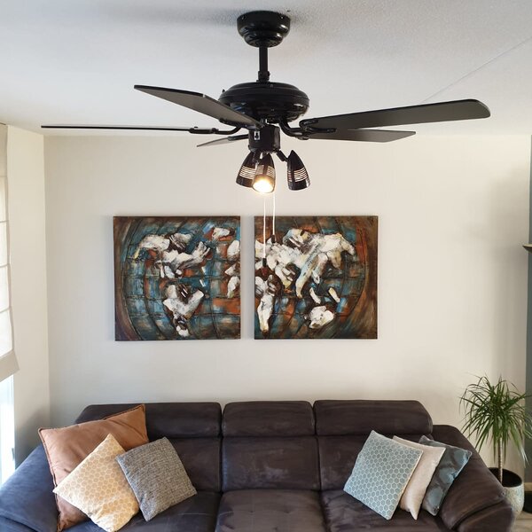 Ventilatore da soffitto nero 110 cm 3 luci con cordicella - Mistral