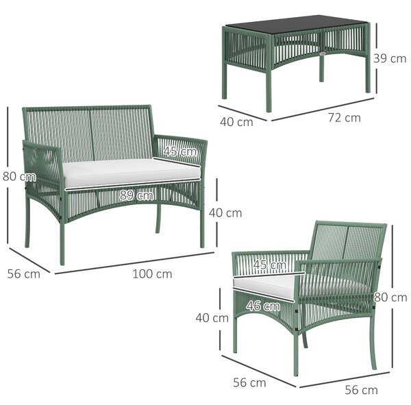 Outsunny Set da Giardino in Rattan da 4 Pezzi con 2 Poltrone da Esterni, Divano e Tavolino da Giardino