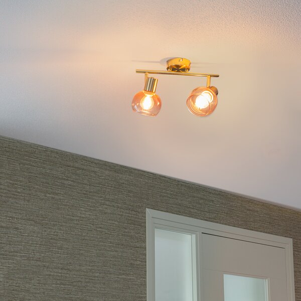 Faretto Art Déco oro con vetro rosa 2 luci - Vidro