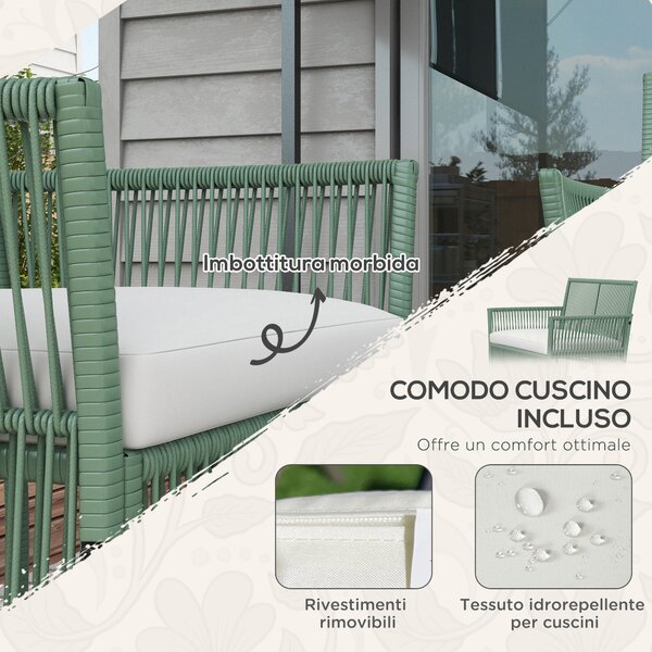 Outsunny Set da Giardino in Rattan da 4 Pezzi con 2 Poltrone da Esterni, Divano e Tavolino da Giardino