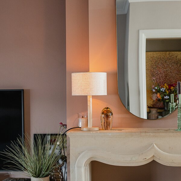 Lampada da tavolo rustica in legno con paralume in lino beige 25 cm - Mels