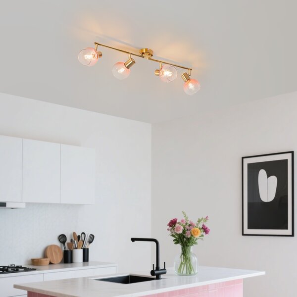 Faretto Art Déco oro con vetro rosa 4 luci - VIDRO
