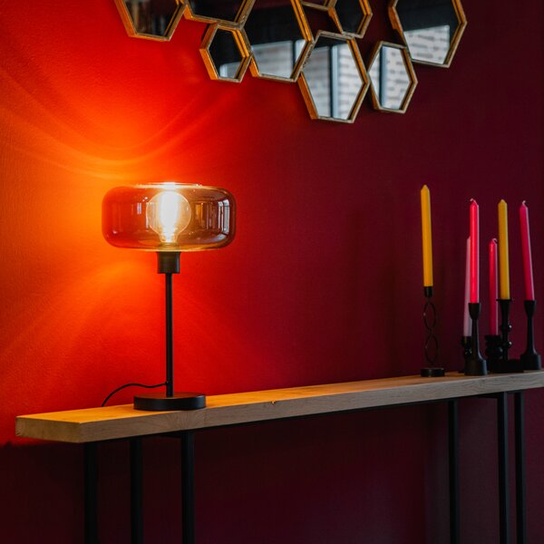Lampada da tavolo Art Déco nera con vetro fumé - Bizle