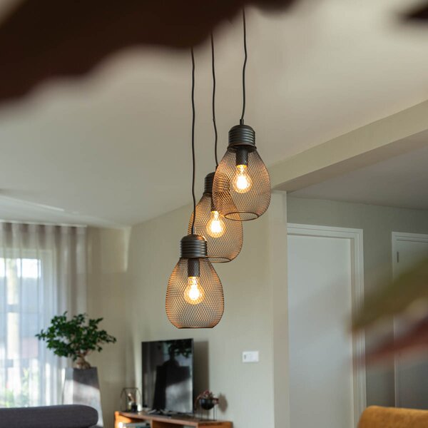 Lampada a sospensione di design nera 3 luci - Raga
