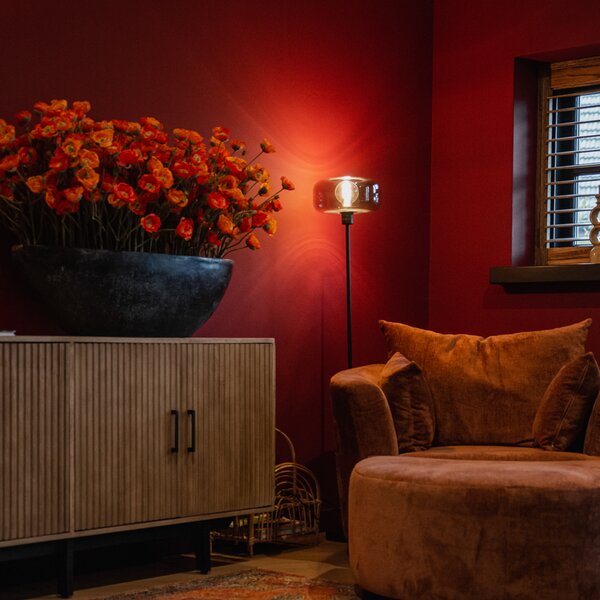 Lampada da terra Art Déco nera con vetro fumé - Bizle