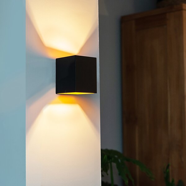 Set di 2 lampade da parete di design nere e dorate quadrate - Sola