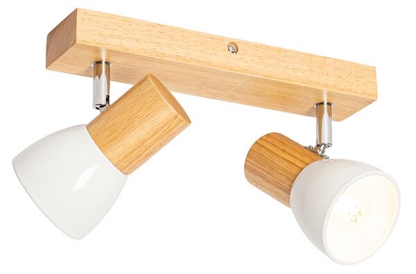Faretto da soffitto in legno e bianco 2 luci orientabile - Thorin