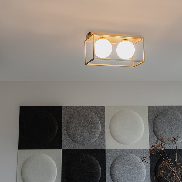 Plafoniera di design oro con vetro bianco 2 luci - Aniek