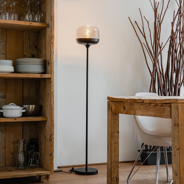 Lampada da terra di design nera con vetro oro e fumé - Kyan