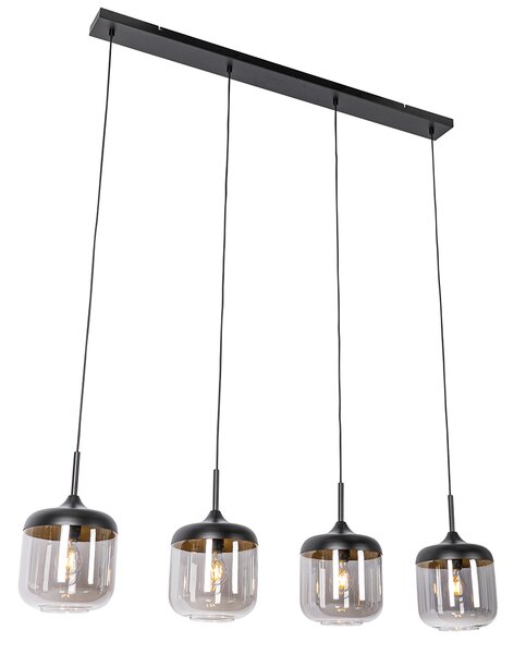 Lampada a sospensione di design nera con vetro oro e fumé 4 luci - Kyan
