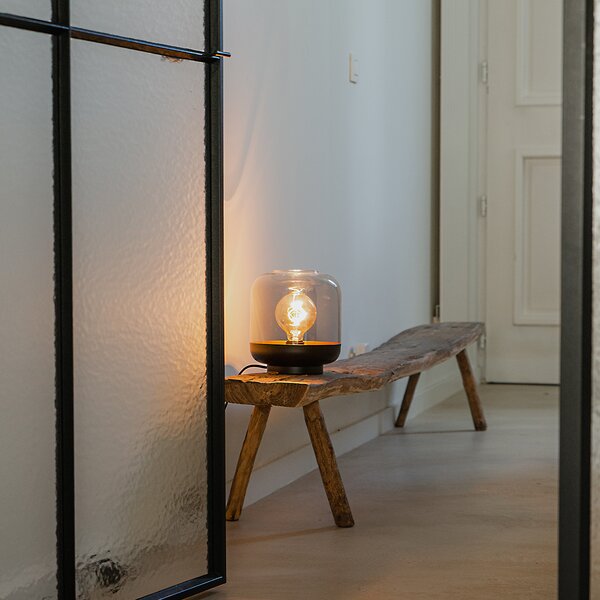 Lampada da tavolo di design nera con vetro oro e fumé - Kyan