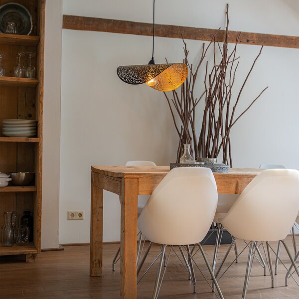 Lampada a sospensione orientale nera con oro 50 cm - Japke