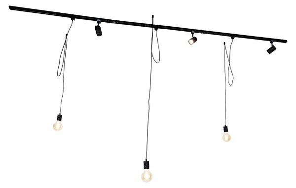 Sistema di illuminazione a binario Smart nero 3 faretti e lampada a sospensione monofase - Iconic Cavalux Jeana