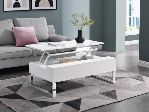 Tavolino con ripiano sollevabile MDF e Metallo cromato Bianco laccato - SECALI
