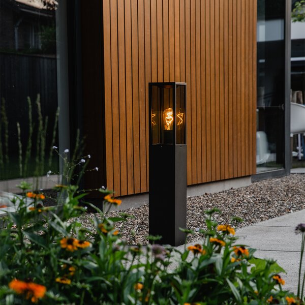 Lampada da esterno a stelo nera con vetro fumé 80 cm IP44 - Charlois