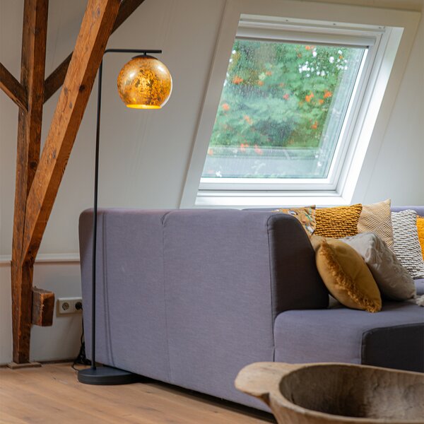 Lampada da terra di design nera con vetro dorato - Bert