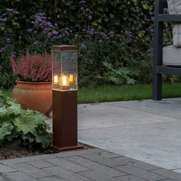 Lampada da esterno moderna a palo marrone ruggine 45 cm - Malios
