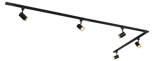 Sistema di illuminazione a binario moderno con 5 faretti nero oro 1 fase - Iconic Jeana