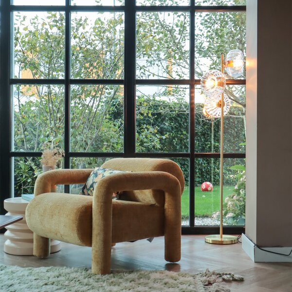 Lampada da terra Art Déco oro con vetro 3 luci - Ayesha