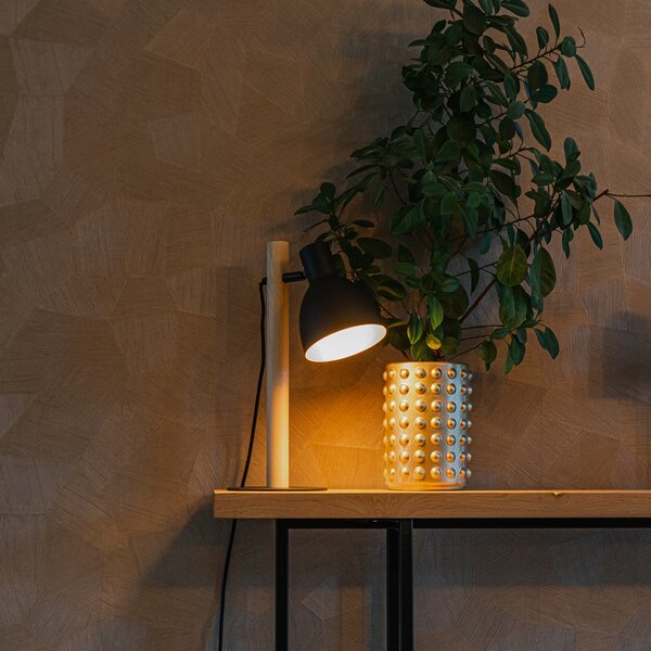 Lampada da tavolo rustica nera con legno - Flint