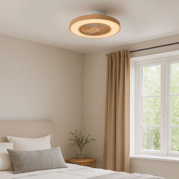 Ventilatore da soffitto con stampa legno effetto stella 60cm incl. LED dimmerabile con telecomando - Climo