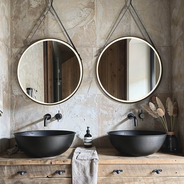 Specchio da bagno moderno nero con LED e dimmer touch - Pien