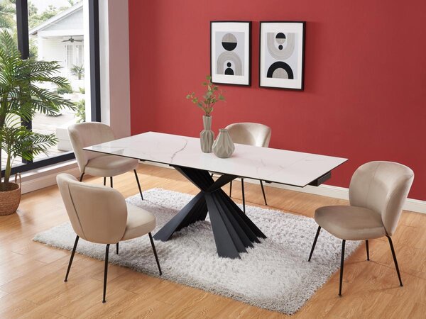 Tavolo da pranzo allungabile da 4 a 8 coperti in Ceramica e Metallo Effetto marmo Bianco e Nero - BEKIM di Pascal MORABITO